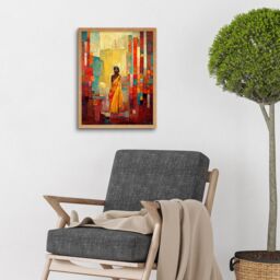 "Artery8 Wall Art Print Bright Bold Woman Yellow Saree Sari Hindu Muslim Skirt Dress Painting Art Framed in Light Oak - Size: W12"" x H16""" - thumbnail 2