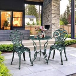 EONLION Green Rose 3 Piece Patio Bistro Table Set with Umbrella Hole - thumbnail 1