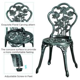 EONLION Green Rose 3 Piece Patio Bistro Table Set with Umbrella Hole - thumbnail 3