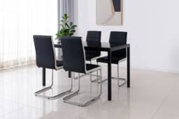 KOSY KOALA Black Glass Rectangle Dining Table Set With 4 Faux Leather Chairs - thumbnail 2