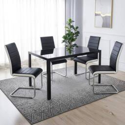 KOSY KOALA Black Glass Rectangle Dining Table Set With 4 Faux Leather Chairs - thumbnail 1