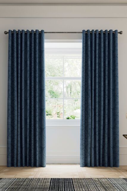 V & A 'Silk Road Paisley' Lined Curtains in Blue - Size: 167 cm width x 183 cm drop - image 1