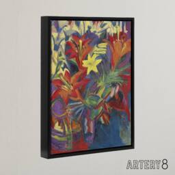 "Artery8 Still Life with Lilies Ernst Ludwig Kirchner Black Framed Canvas Art - Size: W12"" x H16""" - thumbnail 2