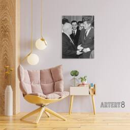 "Artery8 John F Kennedy Nikita Khrushchev Canvas Wall Art Print in Grey - Size: W18"" x H24""" - thumbnail 3