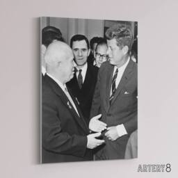 "Artery8 John F Kennedy Nikita Khrushchev Canvas Wall Art Print in Grey - Size: W18"" x H24""" - thumbnail 2