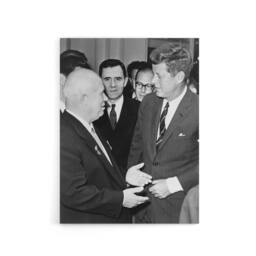 "Artery8 John F Kennedy Nikita Khrushchev Canvas Wall Art Print in Grey - Size: W18"" x H24""" - thumbnail 1
