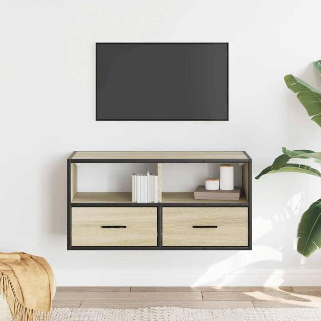 Berkfield Home TV Cabinet Sonoma Oak 80x31x39.5 cm Engineered Wood & Metal in Light Tan - image 1