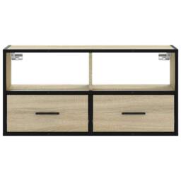 Berkfield Home TV Cabinet Sonoma Oak 80x31x39.5 cm Engineered Wood & Metal in Light Tan - thumbnail 4