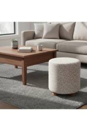 Living and Home Chenille Upholstered Footstool with Round Wooden Legs in Light Brown - thumbnail 2