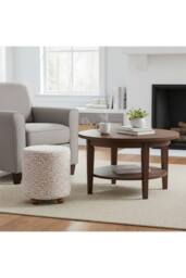 Living and Home Chenille Upholstered Footstool with Round Wooden Legs in Light Brown - thumbnail 3
