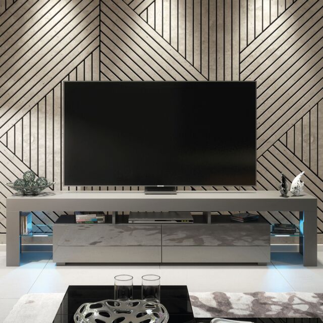 Creative Furniture Nova TV Unit 200cm - A Spacious & Modern Cabinet with Gloss Doors & LED Lights in Dark Grey - image 1