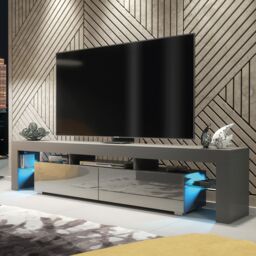 Creative Furniture Nova TV Unit 200cm - A Spacious & Modern Cabinet with Gloss Doors & LED Lights in Dark Grey - thumbnail 3