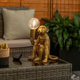 ValueLights Solar Powered Gold Monkey Garden Ornament Table Lamp