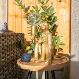 ValueLights Solar Powered Gold Monkey Garden Ornament Table Lamp - thumbnail 2