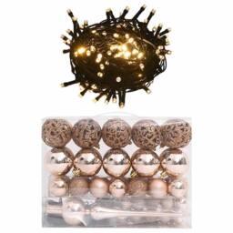 Berkfield Home 61 Piece Christmas Ball Set with Peak & 150 LEDs Rose Gold - thumbnail 2