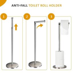 FLAVORA 2-in-1 Free Standing Chrome Toilet Roll Holder in Silver - Size: 180 cm width x 180 cm drop - thumbnail 3