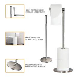 FLAVORA 2-in-1 Free Standing Chrome Toilet Roll Holder in Silver - Size: 180 cm width x 180 cm drop - thumbnail 5