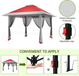London Boutique 4 x 4M Grden Pop Up Gazebo Heavy Duty Outdoor Canopy Tent w/4 Sandbags in Red - thumbnail 3