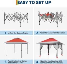 London Boutique 4 x 4M Grden Pop Up Gazebo Heavy Duty Outdoor Canopy Tent w/4 Sandbags in Red - thumbnail 6