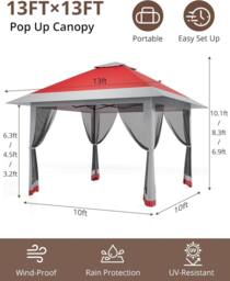London Boutique 4 x 4M Grden Pop Up Gazebo Heavy Duty Outdoor Canopy Tent w/4 Sandbags in Red - thumbnail 7