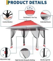 London Boutique 4 x 4M Grden Pop Up Gazebo Heavy Duty Outdoor Canopy Tent w/4 Sandbags in Red - thumbnail 5