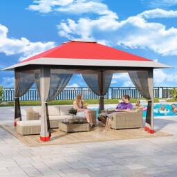 London Boutique 4 x 4M Grden Pop Up Gazebo Heavy Duty Outdoor Canopy Tent w/4 Sandbags in Red