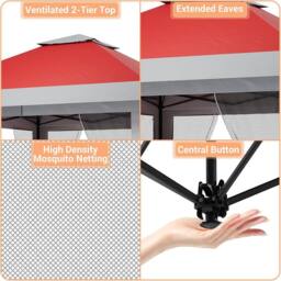 London Boutique 4 x 4M Grden Pop Up Gazebo Heavy Duty Outdoor Canopy Tent w/4 Sandbags in Red - thumbnail 2