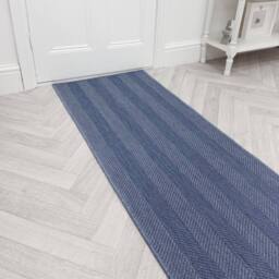 runrug Carpet Runner Rug - Indoor/Outdoor, Reversible, 2mm - 'Stripes' in Blue - Size: 60 cm x 390 cm