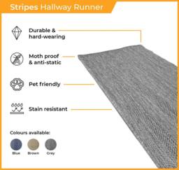 runrug Carpet Runner Rug - Indoor/Outdoor, Reversible, 2mm - 'Stripes' in Blue - Size: 60 cm x 390 cm - thumbnail 3
