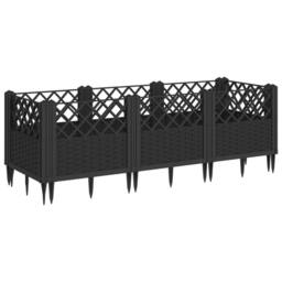 Berkfield Home Beautiful Garden Planter with Pegs Black 123.5x43.5x43.5 cm PP - thumbnail 3