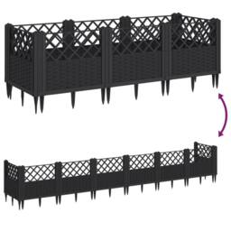 Berkfield Home Beautiful Garden Planter with Pegs Black 123.5x43.5x43.5 cm PP - thumbnail 6