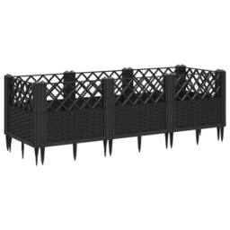 Berkfield Home Beautiful Garden Planter with Pegs Black 123.5x43.5x43.5 cm PP - thumbnail 5