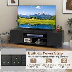 Costway TV Stand for TVs up to 70 Inches Entertainment Center w/Power Outlet in Black - thumbnail 7