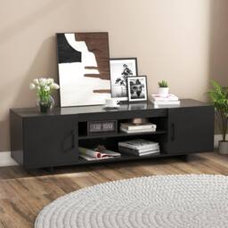 Costway TV Stand for TVs up to 70 Inches Entertainment Center w/Power Outlet in Black - thumbnail 2