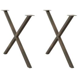 Berkfield Home Dining Table Legs X-Shaped 2 pcs Natural Steel 90x(72-73) cm Steel in Brown - thumbnail 2