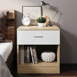 Comfy Living Ltd Modern High Gloss One Drawer Bedside Table in Natural - thumbnail 1