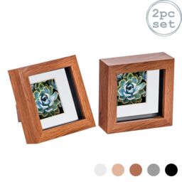 "Nicola Spring 3D Box Photo Frames - 4 x 4"" with 2 x 2"" Mount - Ivory Mount - Pack of 2 in Dark Brown" - thumbnail 1