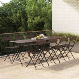 Berkfield Home Folding Bistro Chairs 8 pcs Brown Poly Rattan & Steel - thumbnail 2