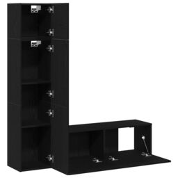 Berkfield Home 3 Piece Wall-mounted TV Cabinet Set Black Oak Engineered Wood - thumbnail 4
