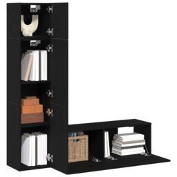 Berkfield Home 3 Piece Wall-mounted TV Cabinet Set Black Oak Engineered Wood - thumbnail 3