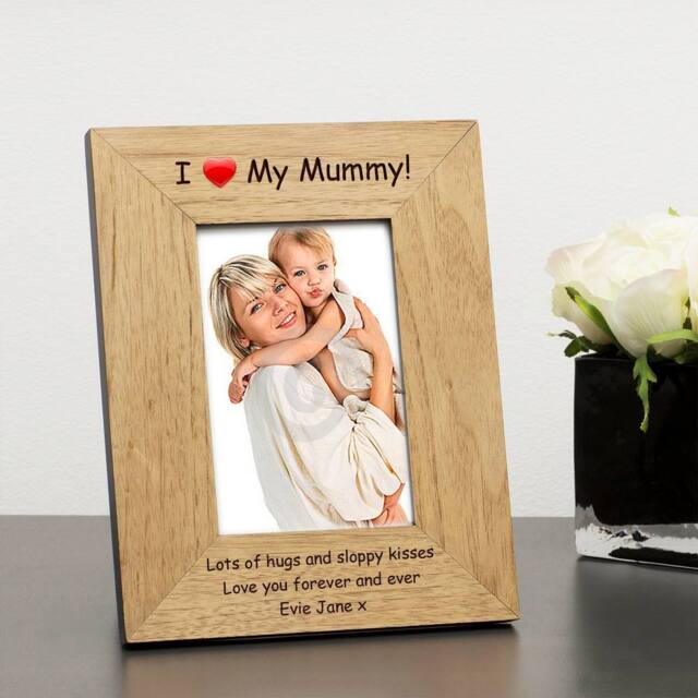 Uniqueful Women's Personalised I Love My Mummy 6 x 4 Wood Picture Frame Mother's Day in Brown - Size: 1 Pack - image 1