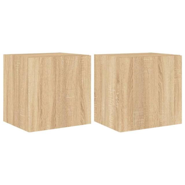 Berkfield Home TV Wall Cabinets with LED Lights 2 pcs Sonoma Oak 40.5x35x40 cm in Tan - image 1