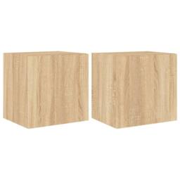 Berkfield Home TV Wall Cabinets with LED Lights 2 pcs Sonoma Oak 40.5x35x40 cm in Tan - thumbnail 1