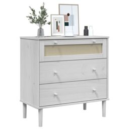 Berkfield Home Drawer Cabinet SENJA Rattan Look White 80x40x80 cm Solid Wood Pine - Size: 80 x 40 x 80 cm - thumbnail 3