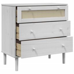 Berkfield Home Drawer Cabinet SENJA Rattan Look White 80x40x80 cm Solid Wood Pine - Size: 80 x 40 x 80 cm - thumbnail 6