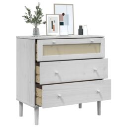 Berkfield Home Drawer Cabinet SENJA Rattan Look White 80x40x80 cm Solid Wood Pine - Size: 80 x 40 x 80 cm - thumbnail 4