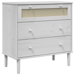 Berkfield Home Drawer Cabinet SENJA Rattan Look White 80x40x80 cm Solid Wood Pine - Size: 80 x 40 x 80 cm - thumbnail 2