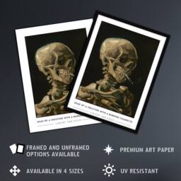 "Artery8 Van Gogh Head Of A Skeleton With A Burning Cigarette Wall Art Print in Black - Size: W12"" x H16""" - thumbnail 2