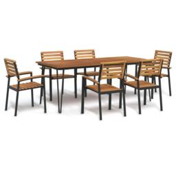 Berkfield Home 7 Piece Garden Dining Set Solid Wood Acacia & Metal in Brown - thumbnail 1