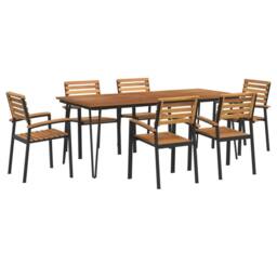 Berkfield Home 7 Piece Garden Dining Set Solid Wood Acacia & Metal in Brown - thumbnail 2